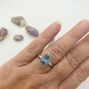 14K White Gold Aquamarine Vintage Inspired Ring